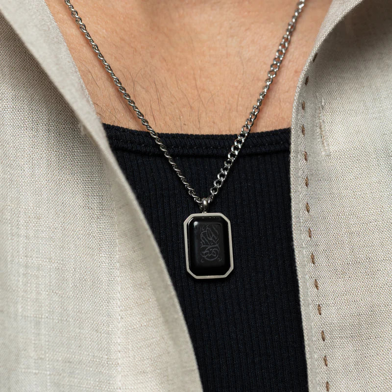 PREORDER Alhamdulillah Necklace | Black Obsidian Stone | Men